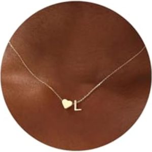 Turandoss Heart Initial Necklace for Girls Women, 18K Gold Plated Jewelry