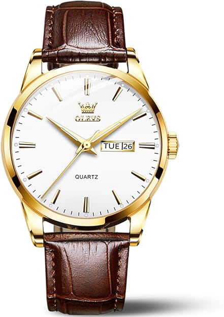 OLEVS Leather Watches for Men Casual Easy to Read Quartz Number Waterproof - Image 6