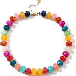 Chunky Beaded Statement Necklace for Women Trendy Colorful Boho Resin Bead Choker Necklaces Summer Handmade Jewelry Gifts Accessories