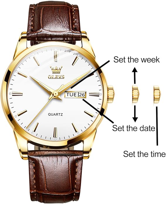 OLEVS Leather Watches for Men Casual Easy to Read Quartz Number Waterproof - Image 2