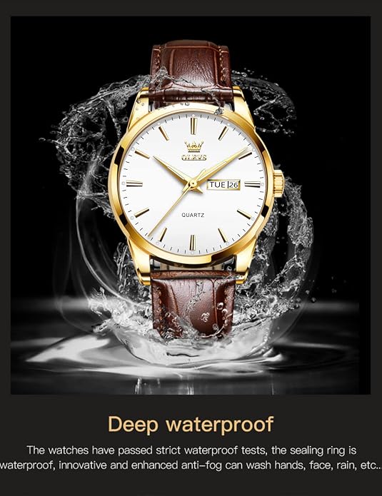 OLEVS Leather Watches for Men Casual Easy to Read Quartz Number Waterproof - Image 3