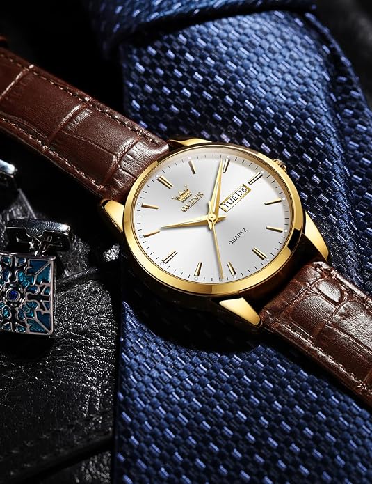OLEVS Leather Watches for Men Casual Easy to Read Quartz Number Waterproof - Image 4