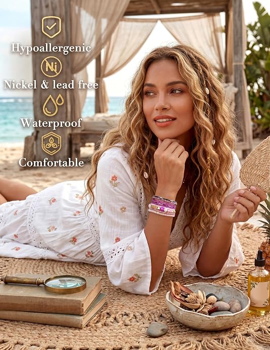 LOYALLOOK 6 Sets Bohemian Stackable Bead Bracelets for Women Stretch Bohemian Style Stretch Multilayered Boho Bracelet Set - Image 5