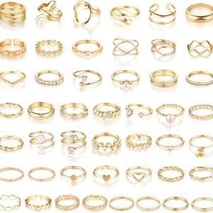 CHICUTIE Gold Knuckle Rings Set For Women Stackable Joint Finger Midi Rings Dainty Cubic Crystal Zirconia Simple Hollow Twist Cute Rings Pack Jewelry Gift